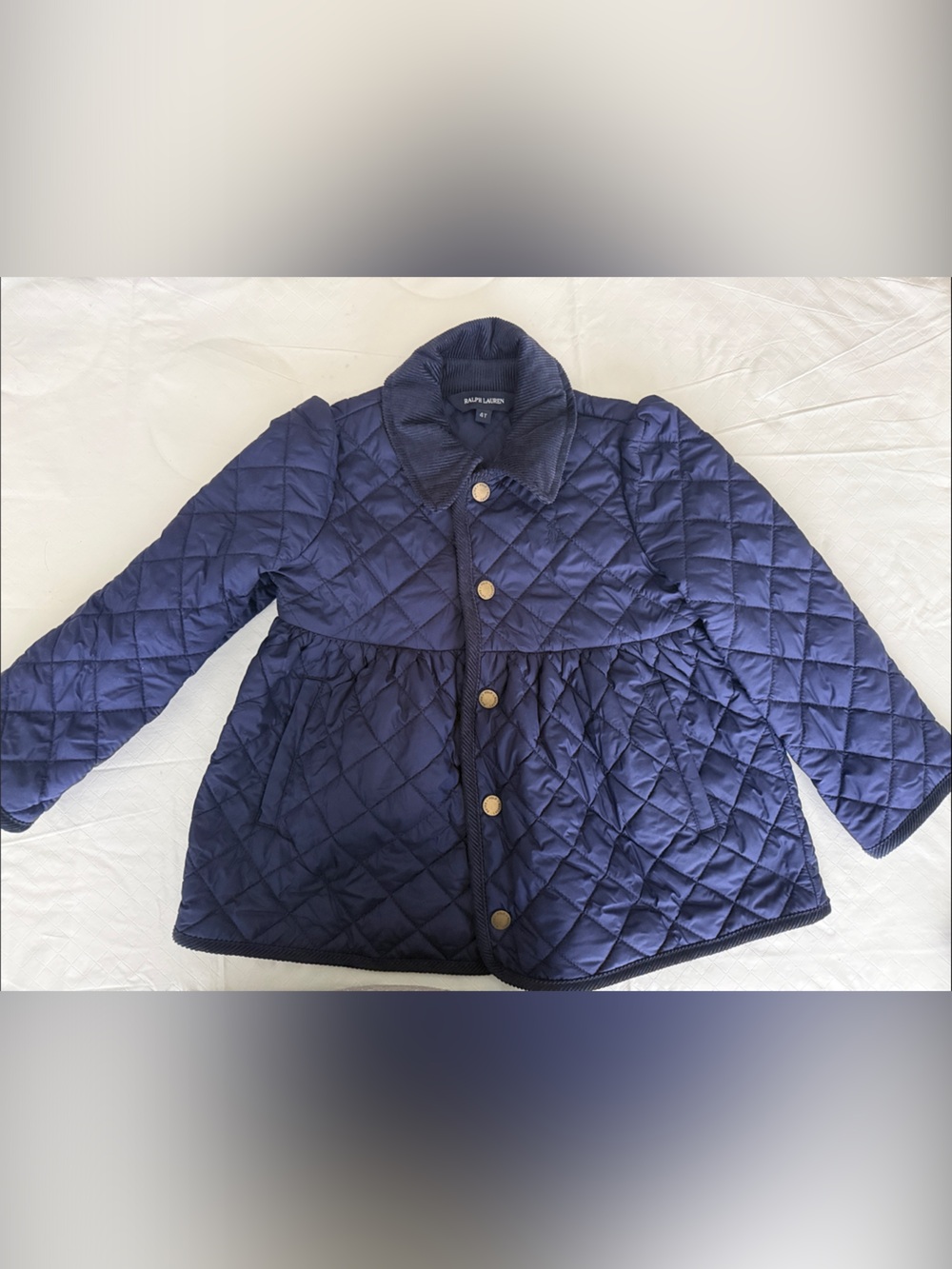Ralph Lauren Quilted Navy Puffer Jacket with Cord Trim